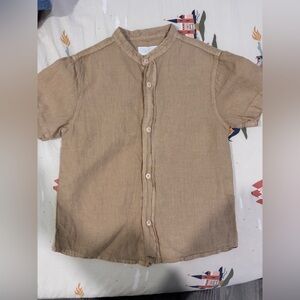Zara Beige/Tan Short Sleeve Button Front Shirt